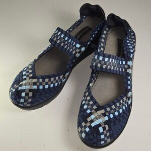 STEVEN by Steve Madden BRICE Woven Wedge Mary Jane Shoes Size 10 Navy Blue